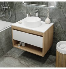 Тумба с раковиной Teymi Ritta 75, дуб эврика, матовая белая, раковина Lina D35