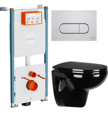 Комплект Унитаз подвесной Wanfald Lauta 47374100005 черный + Инсталляция VitrA V-Fix Core 732-5800-01PV + Кнопка Root Round 740-2280 хром