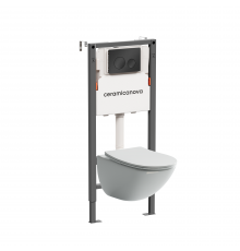 Комплект Ceramicanova Унитаз подвесной Mono CN1905 безободковый, с микролифтом + Инсталляция Balance CN121001MB с кнопкой Circle матовой черной