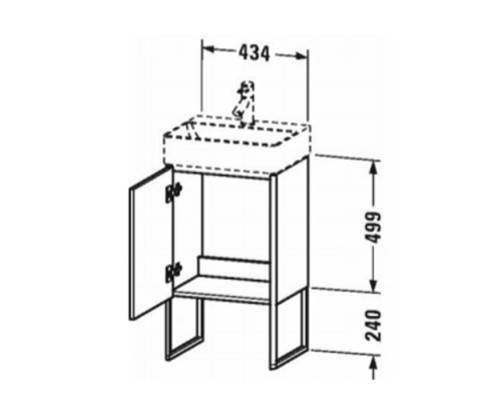 Duravit XSquare Тумба напольная, 43.4х34х73.9см, с раковиной, 1 стек полка, 1 дверца правая, цвет: черный глянц. 0732450071,  XS4441R4040