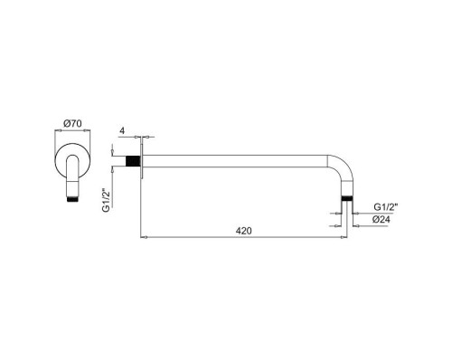 Almar Arms Кронштейн для верхнего душа 42см., настенный, с круглым отражателем, цвет: черный металл брашированный PVD. E021115.AB