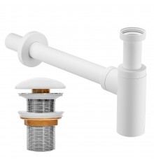 Комплект Донный клапан IDDIS Optima Home OPHWM00i88 белый матовый + Сифон OPTWT00i84 32 мм, бутылочный, матовый белый