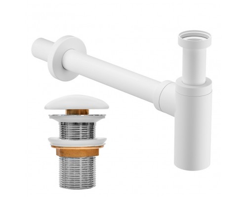 Комплект Донный клапан IDDIS Optima Home OPHWM00i88 белый матовый + Сифон OPTWT00i84 32 мм, бутылочный, матовый белый