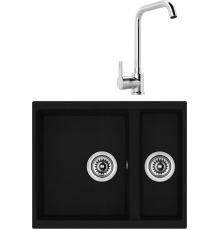 Комплект Мойка кухонная Longran Enigma ENG555.460 15 - 10 onyx + Смеситель MEGA Ege MG-PL10 хром