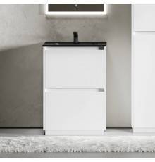 Тумба с раковиной Sancos Libra Floor 60 белый глянец, черная раковина CN7001MB