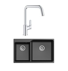 Комплект Мойка Rivelato Axel X-90D nero + Смеситель Grohe Eurosmart