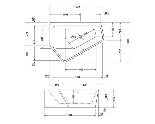 Duravit Paiova 5 Ванна угловая 177х130х58см., Sx, с бесшовной панелью и рамой, акрил, цвет: белый. 700394000000000