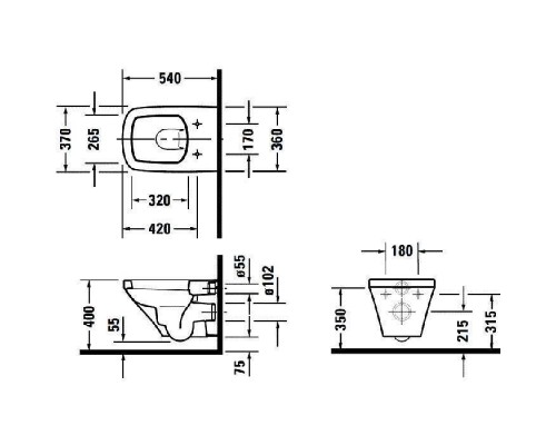 Duravit DuraStyle Унитаз 37x54см., подвесной, с вертикальным смывом, цвет: белый. 2536090000 Duravit DuraStyle Унитаз 37x54см., подвесной, с вертикальным смывом, цвет: белый. 2536090000