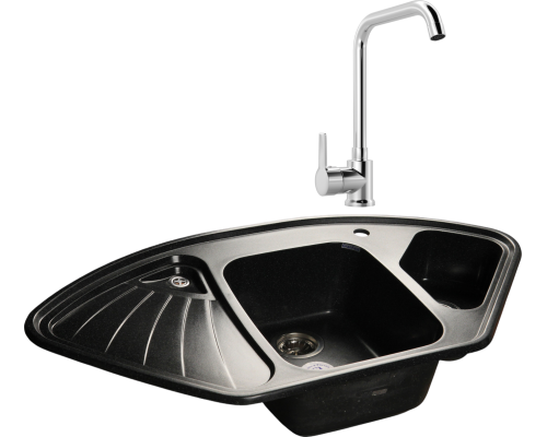 Комплект Мойка GranFest Corner C-1040 E черная + Смеситель MEGA Ege MG-PL10 хром