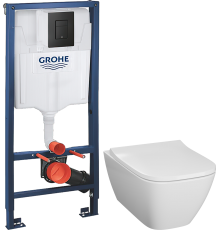 Комплект Унитаз подвесной Geberit Smyle Square 500.683.01.1 + Инсталляция Grohe Solido 38811KF0 3 в 1 с кнопкой смыва