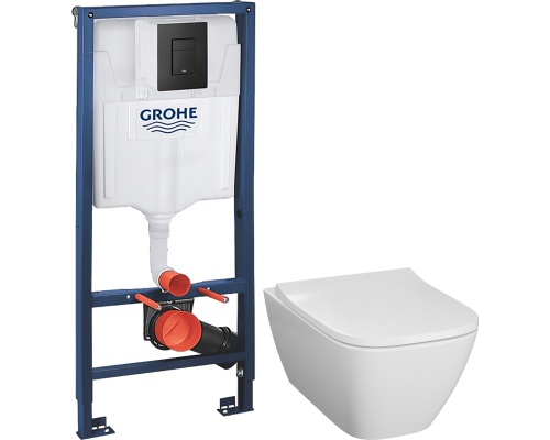 Комплект Унитаз подвесной Geberit Smyle Square 500.683.01.1 + Инсталляция Grohe Solido 38811KF0 3 в 1 с кнопкой смыва