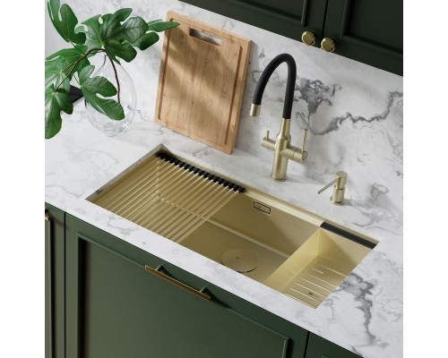 Кухонная мойка Lemark TABAGA 820 прямоугольная из нержавеющей стали цвет: Светлое золото