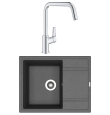 Комплект Мойка Florentina Липси 650 черная + Смеситель Grohe Eurosmart