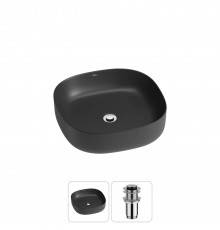 Накладная раковина для ванной комнаты Wellsee Belle Spa 3.0 20212705R в наборе 2 в 1: раковина матовая черная, донный клапан в цвете хром