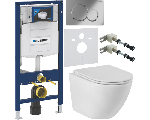 Комплект Унитаз подвесной BelBagno Sfera-r + Крышка BB870SC с микролифтом + Инсталляция Geberit Duofix UP 320 111.300.00.5 + Кнопка Sigma 01 115.770.21.5 хром + Крепления 111.815.00.1 к стене + Шумоизоляция