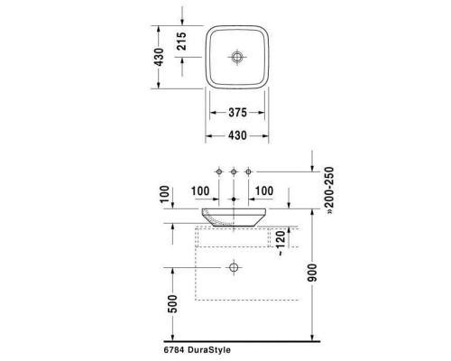 Duravit DuraStyle Раковина 43х43 см, без отв., цвет: белый. 0349430000