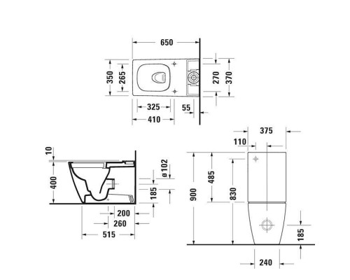 Duravit Viu Унитаз напольный 35x65см, rimless,слив универсальный, с креплением, с HygieneGlaze, цвет: белый. 0942000005,  2191092000