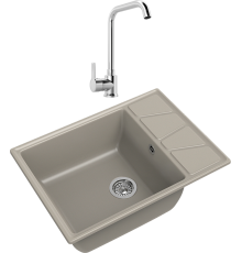 Комплект Мойка GranFest Vertex GF-V-680L топаз + Смеситель MEGA Ege MG-PL10 хром