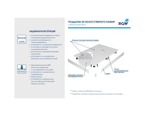 Душевой поддон асимметричный RGW ST/AL-W Белый  800x1200