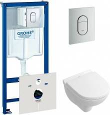 Комплект Унитаз подвесной Villeroy   Boch O.Novo O.novo 5688 H1 01 alpin, с микролифтом + Инсталляция Grohe Rapid SL 38929000 4 в 1 с кнопкой смыва