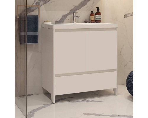Тумба с раковиной Velvex Klaufs 80.2D.1Y белая, напольная