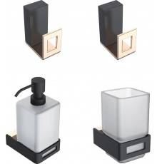 Набор Boheme Q Дозатор Q 10957-G-B + Стакан Q 10944-G-B + Крючок Q 10946-G-B Gold   black + Крючок Q 10946-G-B Gold   black