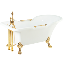 Ванна из искусственного камня Migliore Impero 26925 180x85 см, отдельностоящая, с декоративными ножками, со сливом-переливом, с ручками, фурнитура золото