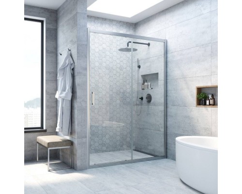 Душевая дверь в нишу Vegas Glass ZP NOVO 155 07 01 155 см, профиль матовый хром, стекло прозрачное