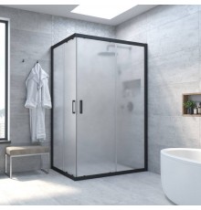 Душевой уголок Vegas Glass ZA-F Novo 90*80 02М 10 профиль черный матовый, стекло сатин