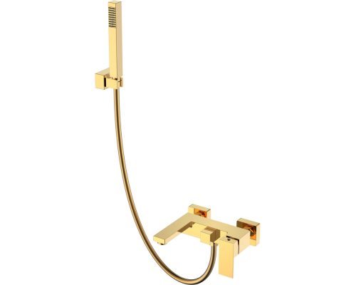 Смеситель для ванны с душем Boheme Qubic 473-G shinny gold