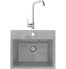 Комплект Мойка кухонная Practik PR-M 490-003 светло-серая + Смеситель MEGA Ege MG-PL10 хром