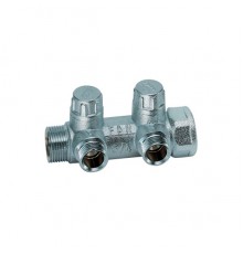 Коллектор FAR хромированный запорный проходной (ВР-НР) с 2 отводами (ТР) FK 3860 134