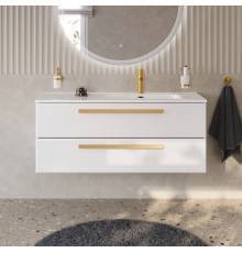 Тумба с раковиной Cezares Eco Cer-N 120 R, bianco lucido, раковина Duet 120 R, ручки сатиновое золото