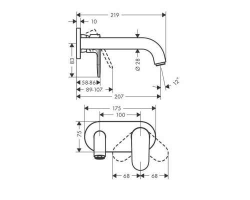 Hansgrohe Vernis Blend Смеситель для раковины, настенный, излив 204 мм, внешняя часть, цвет: матовый черный . 71576670 Hansgrohe Vernis Blend Смеситель для раковины, настенный, излив 204 мм, внешняя часть, цвет: матовый черный . 71576670