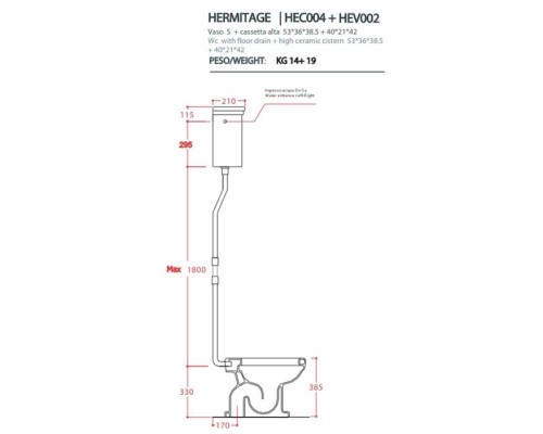 Artceram HERMITAGE Унитаз приставной слив в пол, 36х5см, с крепежом в комплекте, цвет белый с бачком с высокой трубой, цвет: бронза. HEV002 01 00, HEC004 01 00, HEA006 72 Artceram HERMITAGE Унитаз приставной слив в пол, 36х5см, с крепежом в комплекте, цвет белый с бачком с высокой трубой, цвет: бронза. HEV002 01 00, HEC004 01 00, HEA006 72