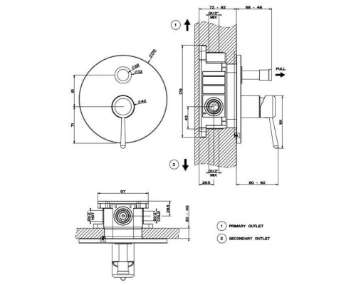 Gessi Goccia Смеситель для душа, встраиваемый, с переключателем потоков, (внешние части), цвет: Gold CCP. 44678#080