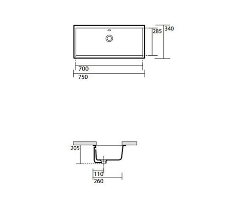 Kerasan Slim Раковина 75x34 см, без отв., цвет: белый. 022501