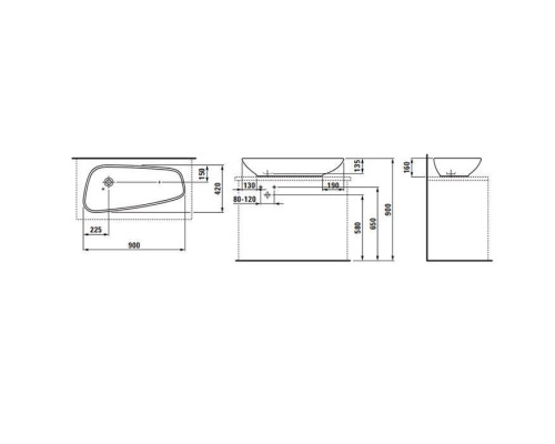 Laufen Palomba Раковина-чаша 90х42х16 см, без отв., без перелива, цвет: белый. 8.1680.1.000.112.1