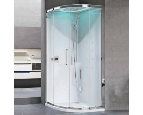 Novellini EON R Душевая кабина 90х90х236.5см., турец баня, смесит термостатич, гидром, верхн душ, подсв, стенки белые глянц, фурн хром, стекло прозр. EONR99T1N-1AK