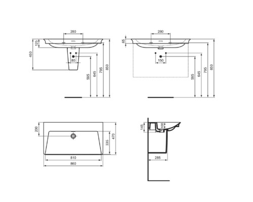 Ideal Standard La Dolce Vita Раковина подвесная 86х47см., без отв., цвет: белый. E270101