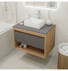 Тумба с раковиной Teymi Ritta 75, дуб эврика, матовый графит, раковина Helmi Mini 38