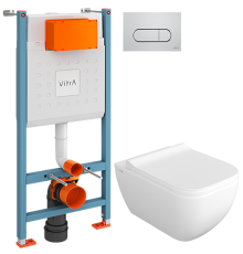 Комплект Унитаз подвесной VitrA Shift 7742B003-0075 белый глянцевый + Крышка DIWO Шифт 0405 с микролифтом + Инсталляция V-Fix Core 732-5800-01 с кнопкой смыва Root R 740-2280 хром