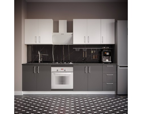 Кухонный гарнитур Domaci Болонья 260 см, фасад графит, белый, ручка хром, столешница луна KUH-1008797