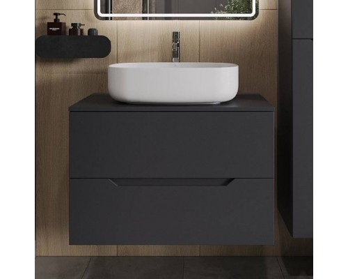 Тумба с раковиной Orange Line 80 подвесная, 2 ящика, матовый графит с раковиной B07-540W