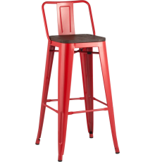 Барный стул Stool Group Tolix Wood со спинкой красный глянцевый, темное дерево
