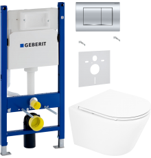 Комплект Унитаз подвесной BelBagno Tre BB8001CHR/SC + Шумоизоляция Geberit 156.050.00.1 + Инсталляция Duofix Delta 458.163.21.1 с кнопкой смыва, хром