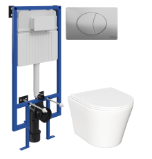 Комплект Унитаз подвесной Ceramicanova Forma CN3011 с микролифтом + Инсталляция STWORKI + Кнопка 230823 хром матовый