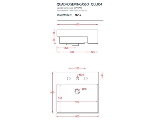 Artceram QUADRO Semincasso Раковина 50x48 см, 1 отв., цвет: белый. QUL004 01 00 Artceram QUADRO Semincasso Раковина 50x48 см, 1 отв., цвет: белый. QUL004 01 00