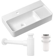 Комплект Раковина Lavinia Boho Bathroom Sink Slim 33311011 + Донный клапан Wellsee Drainage System 182138000 матовый белый + Сифон 182108000 белый