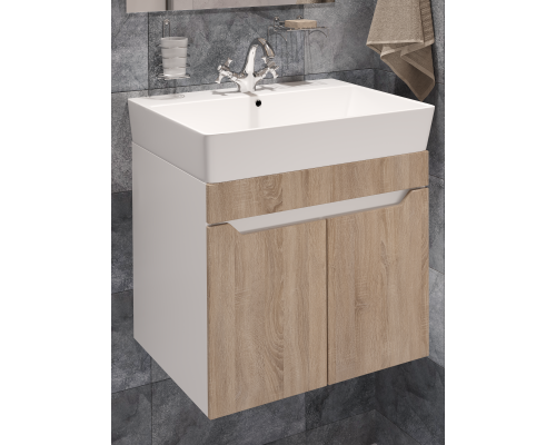 Тумба с раковиной DIWO Архангельск 60 подвесная, белая, сонома